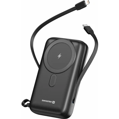 Afbeelding van Swissten Powerbank Geschikt voor Magsafe 20.000 mAh 20W Ingebouwde kabels iPhone 12/13/14/15 Zwart