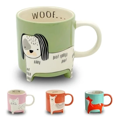 Afbeelding van Winkee schattige dierenmok hond De koffiemok &amp; theebeker in groot XXL mok ca. 450 ml Leuke Cadeau voor verjaardag, eerste schooldag, Kerstmis, Valentijnsdag