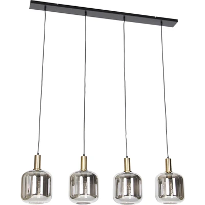 Afbeelding van QAZQA Design hanglamp zwart met goud smoke glas 4 lichts Zuzanna