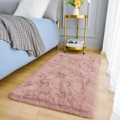 Afbeelding van MOONLIGHT20015 Tapijten voor woonkamer en slaapkamer pluizig hoogpolig roze vloerkleden, antislip modern superzacht dik pluche tapijt pluisvrij, gemakkelijk schoon te maken tapijt, 60 x 110 cm