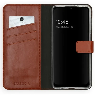 Afbeelding van Samsung Galaxy A12 Hoesje Echt leder Selencia Bookcase Lichtbruin Telefoonhoesje