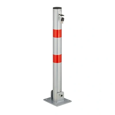 Afbeelding van Relaxdays parkeerpaal met slot reflecterende strips neerklapbaar afzetpaal staal