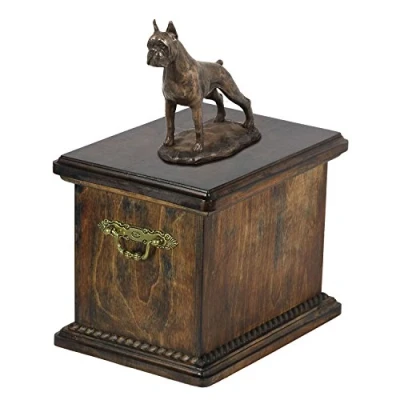 Afbeelding van Elegante urn hond voor de as van een Duitse Boxer met beeldje
