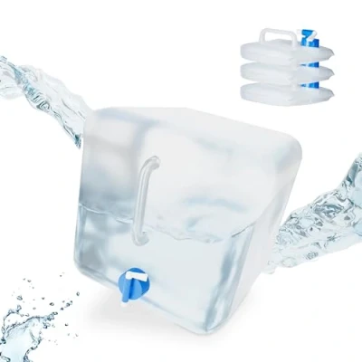 Afbeelding van Relaxdays opvouwbare jerrycans, 4 stuks, 20 l, kraan, schroefdop, draagbaar, watertank, camping, transparant/blauw