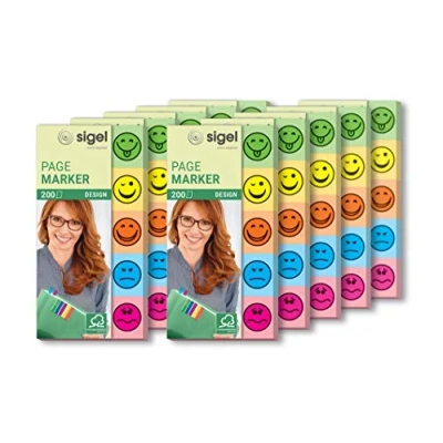 Afbeelding van SIGEL HN502/10 zelfklevende marker design Smileys van papier, 10 stuks á 200 stroken in formaat 20 x 50 mm, 5 kleuren
