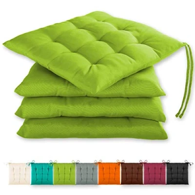 Afbeelding van Gräfenstayn® set van 4 zitkussens 40x40x3cm met bevestigingsriemen voor binnen en buitengebruik Oeko Tex afdichting (Appelgroen)
