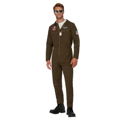 Afbeelding van Smiffy&#039;s Piloot &amp; Luchtvaart Kostuum Beste Gevechtspiloot Van Top Gun Man Bruin Medium Carnavalskleding Verkleedkleding