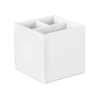 Afbeelding van OSCO Witte pennenpot van imitatieleer 3 delen potloodhouder bureau netjes kantoororganizer make up opslag cosmetica display 10,0 x b 10 cm