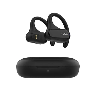 Afbeelding van Belkin SoundForm ClearFit Open Ear Wireless Earbuds, lichte langdurig comfortabele draadloze oordopjes, waterbestendig (IPX5), oortjes voor sport, hiken, fietsen, hardlopen en meer Zwart