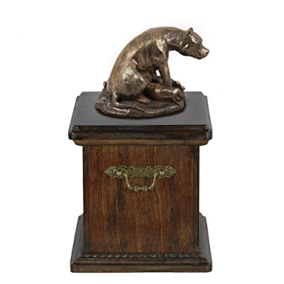 Afbeelding van Art Dog Custom Sitting Statue Memorial Urn Handgemaakt Koudgegoten Brons op Berkenbasis Stevige en Stijlvolle voor Hondenas 29x21x38cm Staffordshire Bullterriër (moeder)