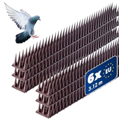 Afbeelding van Vogelafweer van kunststof, 51 x 4 3,5 cm dierenafweer, 3 rijen, spikes voor kat, marter, duif, hek, vensterbank, dak, duivenafweer, vogelbescherming, robuust 6 stuks, Bruin