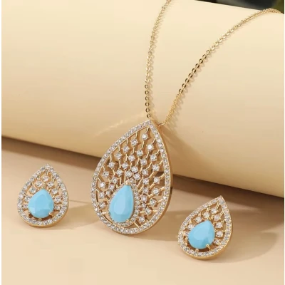 Afbeelding van N3 Collecties 925 sterling zilveren hartvorm ketting oorbel set voor vrouwen