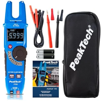 Afbeelding van PeakTech 1700 TRUE RMS Vorkklem 200 A AC, Voltage Detector met LCD Vertoning, Meter, Contactloze Voltmeter, Continuïteitstester, Tester Max. 1000 V