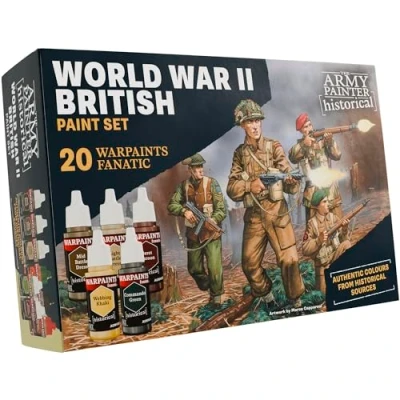 Afbeelding van The Army Painter, Historical: WWII British Paint Set, 20 x 18 ml Warpaints Fanatic: 14 acrylic, 4 Washes, 1 Effect &amp; Metallic Miniature for Armed Forces
