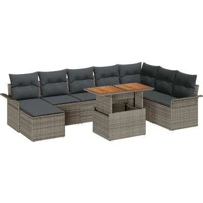 Afbeelding van vidaXL Tuin Sofa Set van 9 Grijs Rattan Eetset Rechthoekig