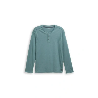 Afbeelding van TOM Tailor Henley Langarm Longsleeve, Heren, Maat: XXL, Deep bluish green