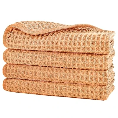 Afbeelding van POLYTE Microvezel pluisvrij washandje gezichtshanddoek, 33 x cm, 4 stuks (oranje, wafelweefsel)