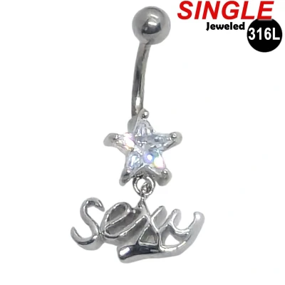 Afbeelding van Navelpiercing Chirurgisch staal met Ster Sexy CZ Zirconia stenen Single Jeweled