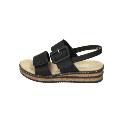 Afbeelding van Rieker Sandalen met sleehak, Dames, Maat: 37, Schwarz Kunststof