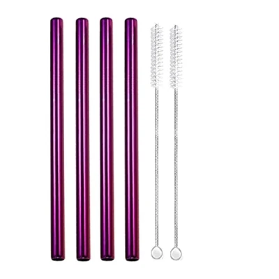 Afbeelding van 4 stks Eco vriendelijke herbruikbare metalen boba rietjes jumbo smoothie 304 roestvrij staal voor bubble thee milkshakes (Color : Purple A)