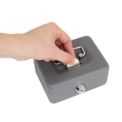 Afbeelding van ARREGUI Elegant C9006 Stalen Geldkistje Geldkist 12,5 cm Breed Afsluitbare Geldkluisje met Gleuf Kleine Sleutel Spaarpot Slot Grijs