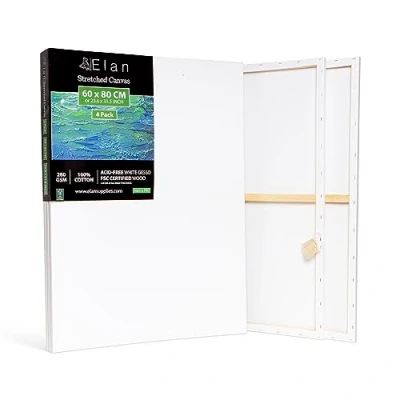 Afbeelding van Elan Gespannen schildersdoeken 60x80 CM, 4 Pack schildersdoeken, schilderscanvas bulk, schildersdoek voor volwassenen Blanco schilderscanvas, het schilderen kunstcanvas