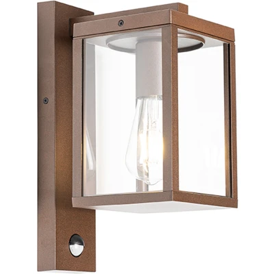 Afbeelding van QAZQA charlois Industriele Buitenlamp met Bewegingsmelder Bewegingssensor sensor voor buiten 1 lichts D 21.5 cm Roestbruin Industrieel Buitenverlichting