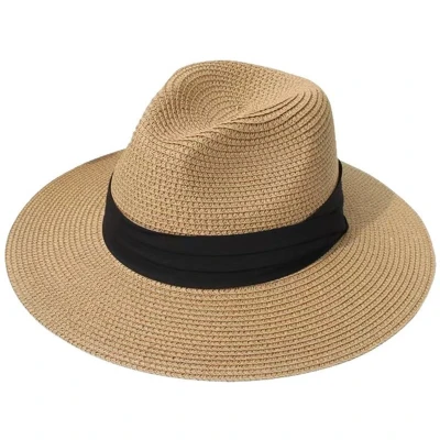 Afbeelding van Strohoed Dames UPF 50+ Zonnehoed met Gekrulde Brede Rand Strand &amp; Zomer Khaki