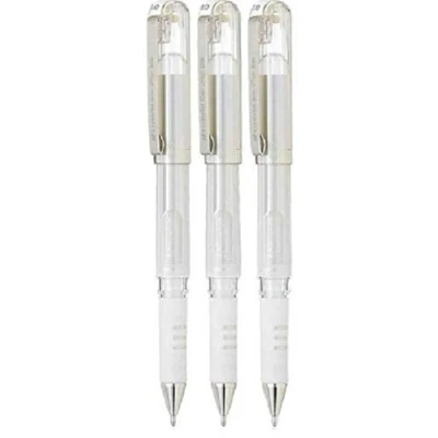 Afbeelding van Pentel Witte hybride gel grip DX metallic pennen brede 1mm tip penpunt 0,5 mm lijnbreedte inkt K230 WO (Pack van 3)