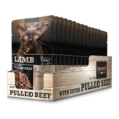Afbeelding van Leonardo Zak [16 x 70 g lam met extra verkruimeld rundvlees] pulled beef graanvrij natvoer voor katten compleet voer