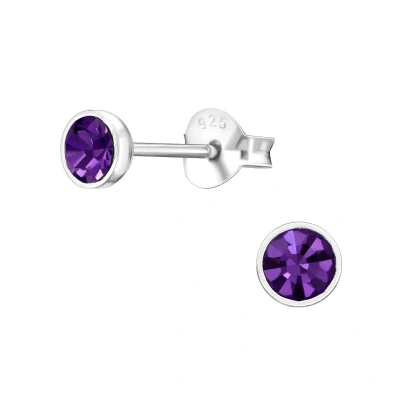 Afbeelding van JoyS Zilveren 4 mm oorbellen paars kristal oorknoppen