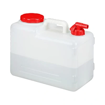 Afbeelding van Relaxdays jerrycan met kraan, schroefdop, watertank, voor camping &amp; tuin, kunststof, 15 liter, BPA vrij, wit rood