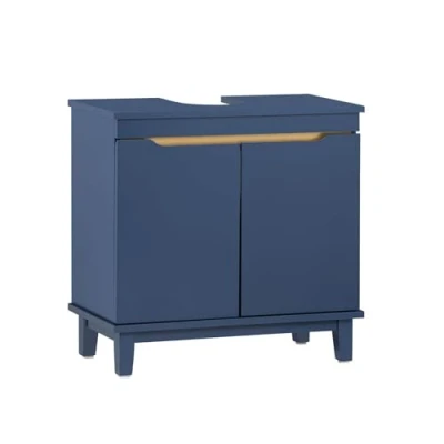Afbeelding van SoBuy Wastafel Onderkast Wastafelmeubel Badkamerkast Badkamer Opbergkast Opbergplank Wastafelkast met 2 Deuren voor Donkerblauw, L60 x B30 H59 cm, BZR113 B
