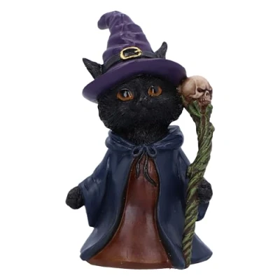Afbeelding van Nemesis Now Whiskered Wizard 14cm, hars, zwart, kattenfiguur, zwarte kat ornament, verzamelbare geschenkware, gegoten in de fijnste vakkundig handgeschilderd