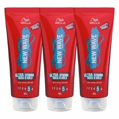 Afbeelding van 3x Wella New Wave Rock &amp; Hold Ultra Strong Gel 200 ml