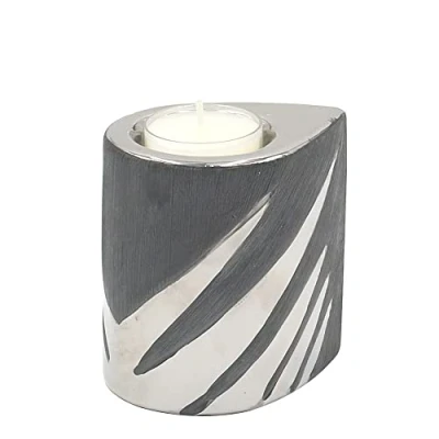 Afbeelding van Dekohelden24 moderne decoratieve designer keramische theelichthouder in zilvergrijs, afmetingen L/B/H ca. 7 x 9 cm., 213312, cm