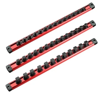 Afbeelding van Magnetische Socket Organizer Set, 3 STKS Aluminium Rail, Heavy Duty Houder, Rack Kit 1/4 Inch x 14 Clips, 3/8 1/2 12 Clips (3 (1/4&quot; &amp; 3/8&quot; &quot;))