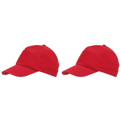 Afbeelding van Rode baseballcap 5 panel voor volwassenen met klittenbandsluiting 2 stuks