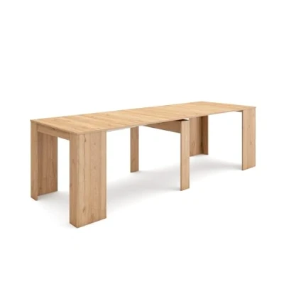 Afbeelding van Skraut Home Uitschuifbare Consoletafel Console table 260 Voor 12 personen Tafel Moderne stijl Eiken