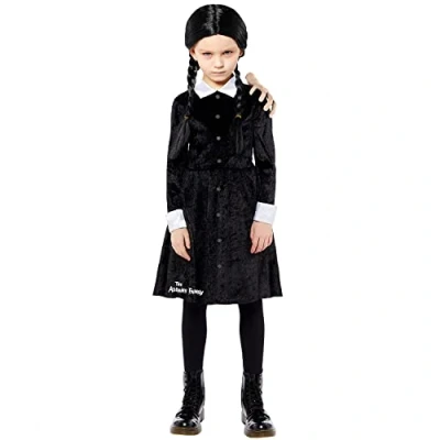 Afbeelding van amscan 9917650 Meisjes Officieel gelicentieerd Wednesday Addams Halloween kostuum, Multi, 4 6 jaar