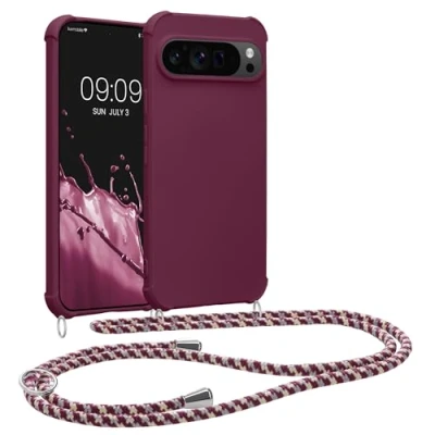 Afbeelding van kwmobile telefoonhoesjegeschikt voor Google Pixel 9 Pro XL Hoesje van siliconen met telefoonkoord In bordeaux violet