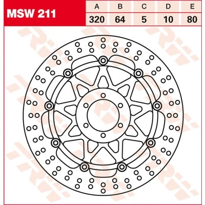 Afbeelding van TRW MSW211 remschijf 320 5 Geperforeerd, zwevende