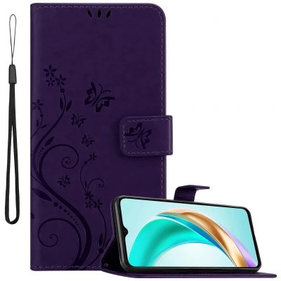 Afbeelding van Cadorabo Hoesje geschikt voor Honor X6b in BLOEMEN DONKER PAARS Beschermhoes bloemmotief met magnetische sluiting, standfunctie en kaartsleuven Book Case Cover Etui