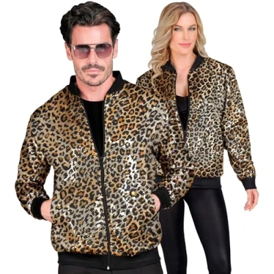 Afbeelding van Widmann Aso &amp; Biker New Kids Kostuum Bomberjack Pailletten Jas Luipaard Wild Party Bruin Large / XL Carnavalskleding Verkleedkleding
