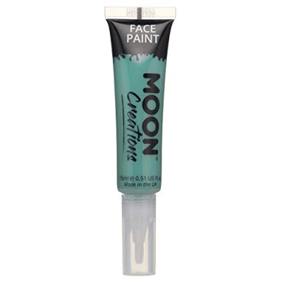 Afbeelding van Moon Creations Gezichts en lichaamskleurtubes met kwastapplicator, gebruiksklaar, dierproefvrij, gezichtsverf, kostuums, feesten, Halloween, voor kinderen volwassenen, turquoise, 15 ml