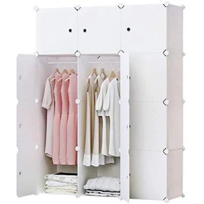 Afbeelding van BRIAN &amp; DANY kledingkast met 12 kubusjes, kunststof deuren en 2 hangers, diepere kubussen dan normaal (45 cm versus 35 cm) voor grotere capaciteit, wit