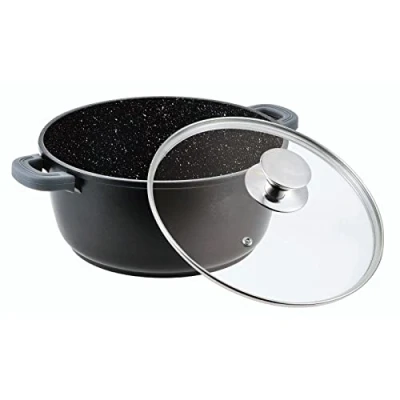 Afbeelding van Kookpan, 10 liter, soeppan, gegoten aluminium, anti aanbak, melkpan, inductie, stoofpan, 32 cm, met glazen deksel, braadpan