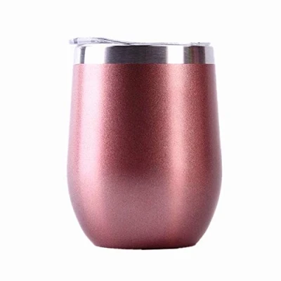 Afbeelding van Gtell Wijnglas zonder voet, met deksel, dubbelwandig, geïsoleerd, ideaal voor wijn, koffie, dranken, champagne, cocktails (goud)