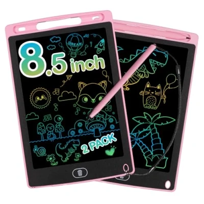 Afbeelding van toverbord, lcd schrijfbord voor kinderen, 8,5 inch, tekenbord, vanaf 2, 3, 4, 5, 6 jaar, jongens en meisjes, kleurrijk scherm, schrijftablet, herhaal schrijven tekenen, roze, 2 stuks