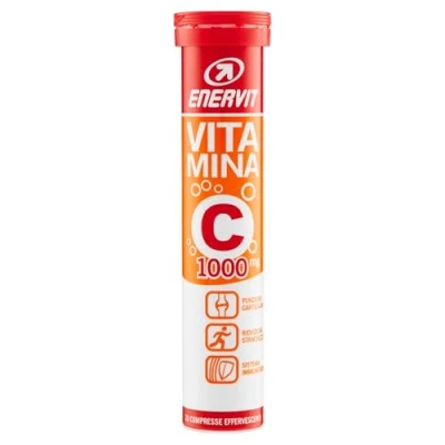 Afbeelding van Enervit, vitamine C, supplement bruistabletten, sinaasappelsmaak, 1000 milligram versterkt het immuunsysteem, tegen vermoeidheid en vermoeidheid, tube 20 tabletten